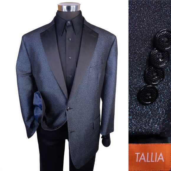 TALLIA Metallic Blazer Coat Jacket Shiny Satin Lapel 48 Regular - XShort Sleeves - Picture 1 of 13